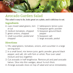 Avocado Garden Salad Recipe Card