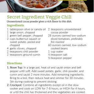 Secret Ingredient Veggie Chili Recipe Card