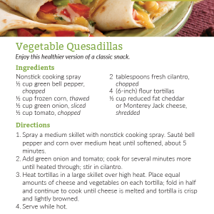 Vegetable Quesadillas Recipe Card