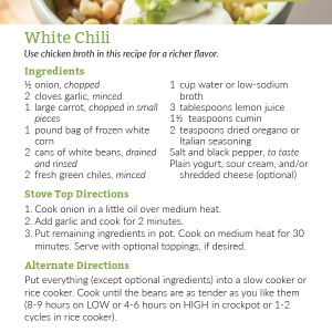 White Chili Recipe Card